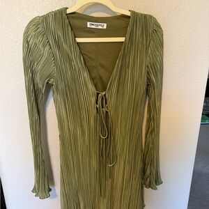 Princess Polly Malop Dress with Tie-Front Detail - Sage/Olive Green